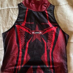Glamour Red and Black Sleeveless Top